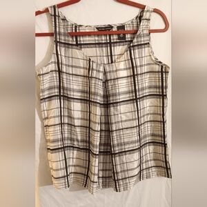 New York & Company Black and White Checkered Silk Blouse